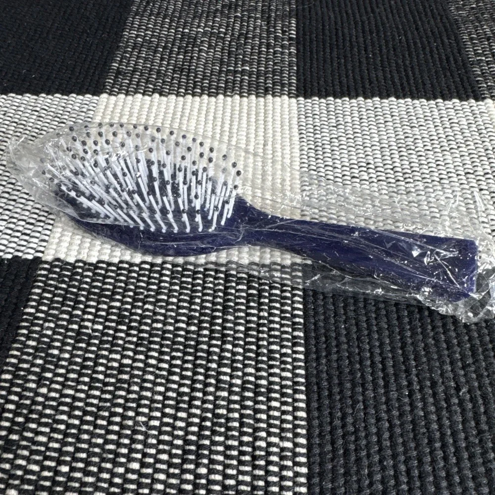 Vintage Estee Lauder Hair Brush Ball Tipped Small Travel Round Navy BLUE Plastic